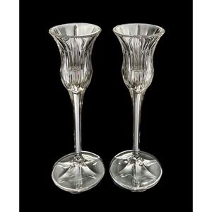 2 Mikasa Crystal 1" Candle Stick Holders Icicles Pattern Made In Germany 8" Tall